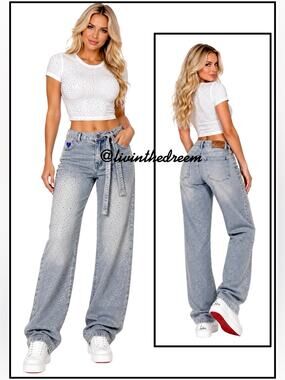 AELFRIC EDEN RHINESTONE BAGGY JEANS SZ 28